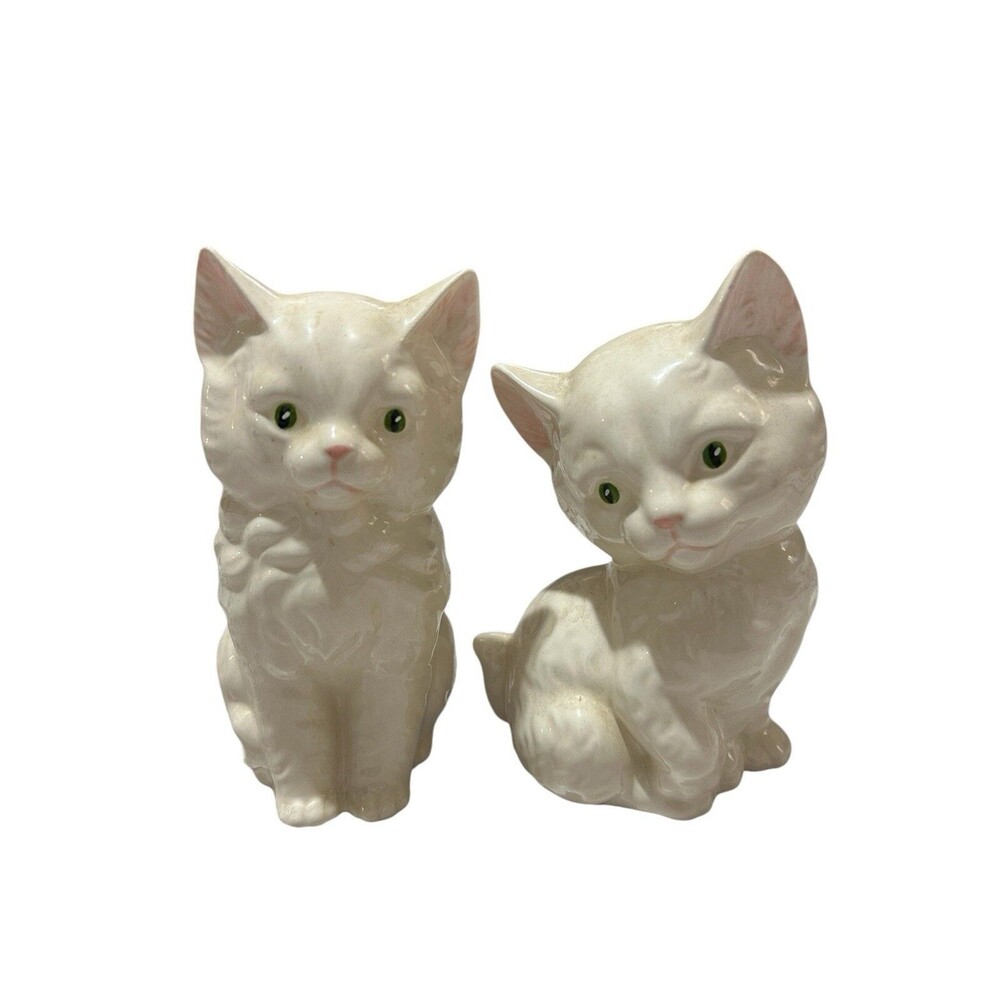 Vintage Cat Decor Mid Century Modern Figurines Pair Kittens Statues Kitty Small
